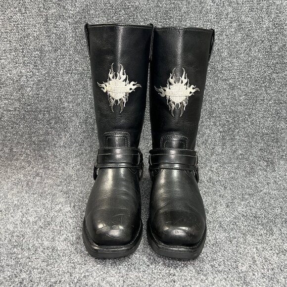 Harley Davidson Harness‎ Boots Men's Size 8 Black Leather Motorcycle Riding Pull - Picture 3 of 16